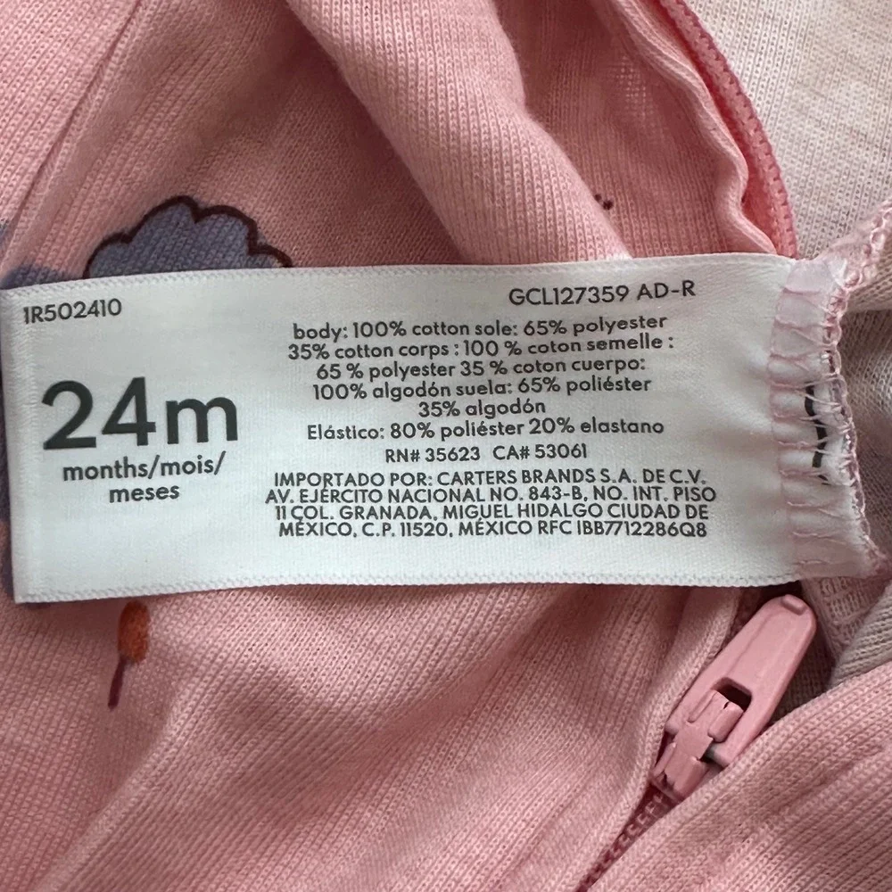 Carters Dinosaur Print 24‎ Months Baby Girl Pink One Piece Pajamas Sleepwear